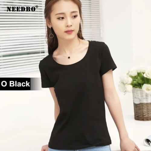 Womens T-shirts Simple Solid O-Neck Cotton Harajuku Tshirt V-Neck Girls Tshirt Casual Short Sleeve Basic Tee Shirt Plus Size