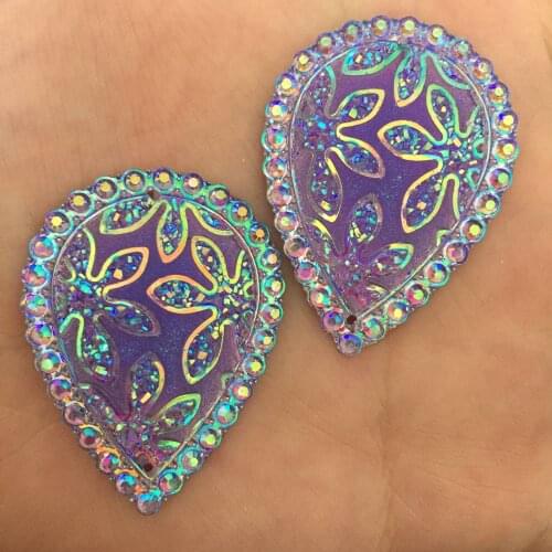 HOT 8PCS 30mm*40mm AB Drop Resin Flatback Rhinestone flower Wedding Buttons 2 Hole K170*2