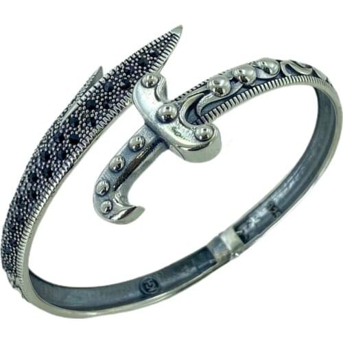 Custom Production Zulfiqar Kýlýnç Quality 925 Silver Men 'S Bracelet Bangle