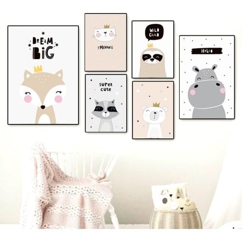 Raccoon Hippo Bear Sloth Cat Canvas Painting Wall Art Nordic Posters and Prints Wall Pictures for Living Kids Room Decoration
