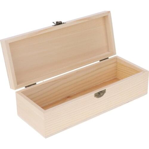 Unfinished Wood Stash Box, Rectangle Unpainted Wooden Jewelry Box Storage Chest Treasure Case for DIY