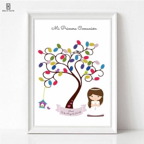 Beautiful Little Girl Canvas Fingerprint Signature DIY Guest Book For First Holy Communion Souvenir Gift For Girls Baptism Decor