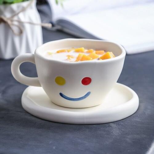 Creative Simple Cup Handmade Ceramic High Quality Coffee Saucer Set Funny Mate Utensil Cup Tazas Cafe Home Drinkware DB60BD