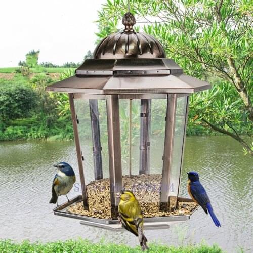 Creative Gold copper Bird feeder field Garden courtyard Feeding birds outdoor Bird equipment house Hanging on the tree storage