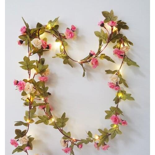 Lovely rose flower garland with Copper LED fairy string light,2.5M 30 leds string light by AA battery, floral led strip light