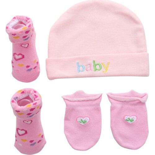 Cute Baby Boys Girls Socks Cap Set Cartoon Cotton Hat and Gloves E65D