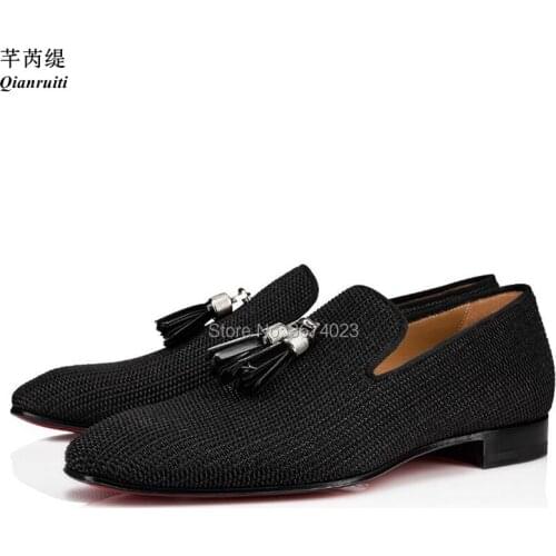 Qianruiti Men Fashion Mocassin Shoes Tone-on-tone Grosgrain Loafers Fringed Tassels Flats Party Shoes Men