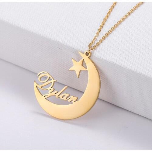 MYDIY Personalized Custom English Name Necklace Female Creative Stainless Steel Moon Star Name Necklace Pendant Choker Jewelry