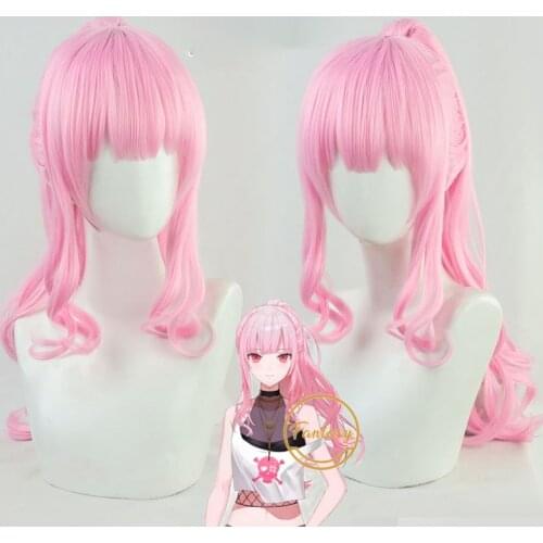 Mori Calliope Hololive Vtuber Youtuber Cosplay Wig Heat Resistant Synthetic Long Pink Ponytail Hair Wigs+ Free Wig Cap