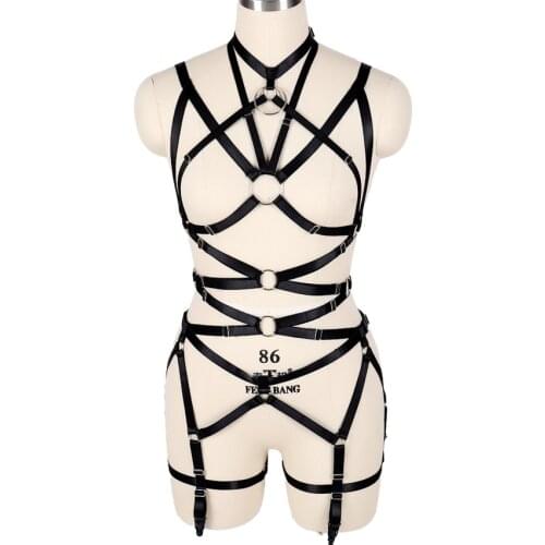 Fetish Full Body Harness Belt Sexy Lingerie Set Club Festival Rave Body Cage Goth Hollow Out Bra Strappy Adjust Bondage Harness