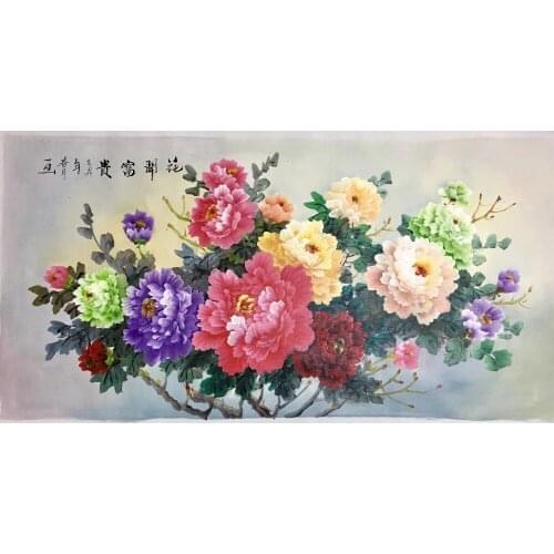 Hand Painted High Quality Oil Painting on Canvas Realist Peony Flower Canvas Painting Wall Art Picture Painting for Home Decor