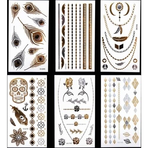 Event party stickers 6pcs 10x20cm temporary tattoos silver gold body bracelet head jewelrey tattoo for birthday beach holiday