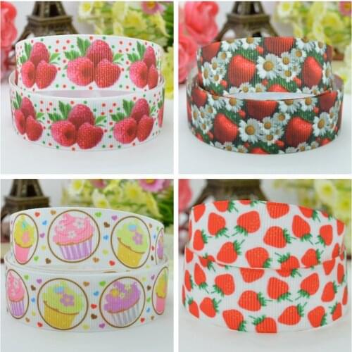 SUPWRF 16 22mm 1" 1.5" 50 75mm Raspberry Strawberry Printed grosgrain ribbon hair bow DIY hair accessories decoration 50Y B0929