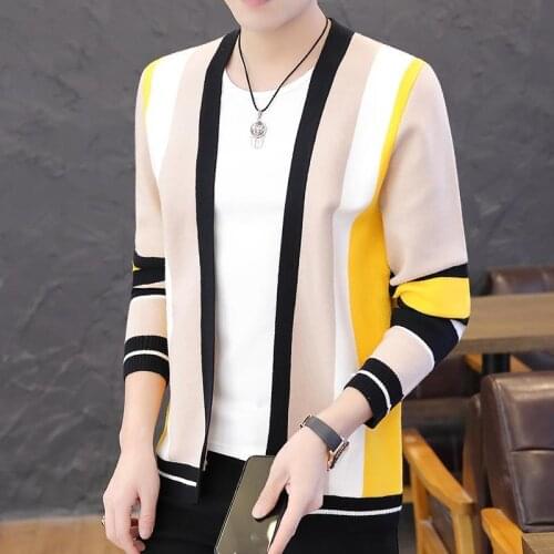 Spring and Autumn Thin V-neck Knitted Cardigan Mens Solid Color Casual Mens T-shirt Sweater Mens Loose Jacket