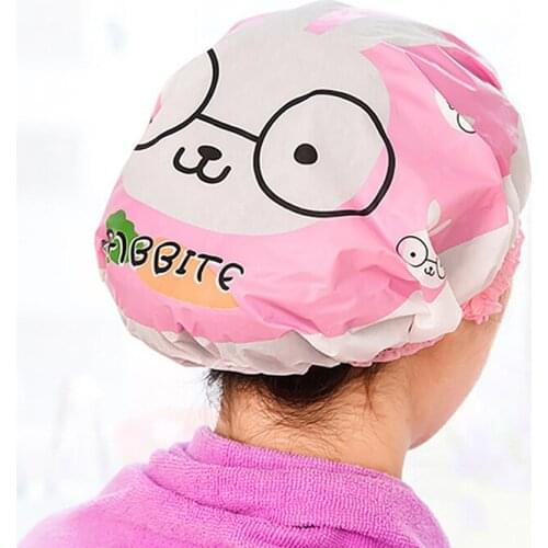 1pcs Cute Cartoon Animal Waterproof Shower Waterproof Cap Resuable Lace Elastic Band Blow Quick Dryer Hair For Woman