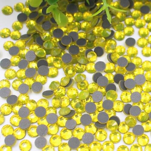 Bright Yellow SS6-SS30 Hot Fix Rhinestones Iron On Rhinestones For Clothes Glue back Glass Crystal Clear Hot Fix Stone Flatback