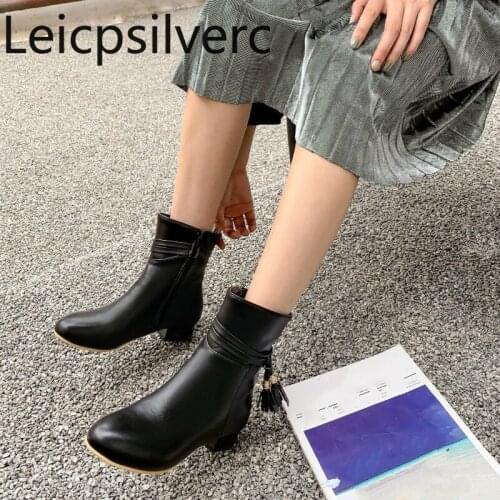 Womens Boots The New winter fashion Round head tassel zipper Low-heeled Middle tube Womens shoes plus size 31-43 3cm high
