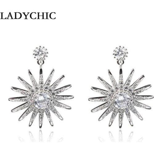 LADYCHIC Vintage Rhinestone Star Drop Earrings Women Luxury AAA Zircon Silver Color Earrings Party Jewelry Gift Wholesale LE1353