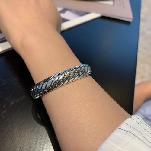 New Arrival 100% 925 Sterling Silver Fashion Retro Simple Water Wave Design Ladies Bangle Jewelry Women Birthday Gift No Fade