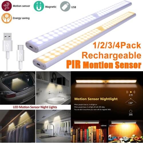 1/2Pack USB Rechargeable PIR Motion Sensor LED Cabinet Closet Light 40CM 60LED Portable Wall lamp Bar Light for Kitchen Wardrobe