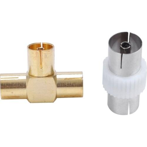 2 Pcs Triple T Adapter Connector F / F, Female Antenna & 5 Pcs FM TV Coaxial Cable TV PAL Female to Female Adapter