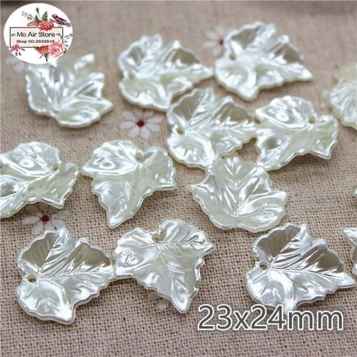 50pcs/lot 24mm ivory leaf pearl Beads ABS Resin Flatback Simulated pearl Beads Jewelry DIY Accessories