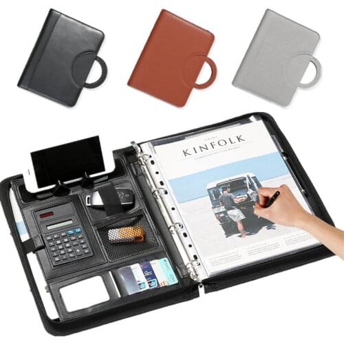 A4 Portable Business File Folder with Calculator Memo Pad Organizer Binder Notebook PU Leather Document Briefcase Padfolio Bag
