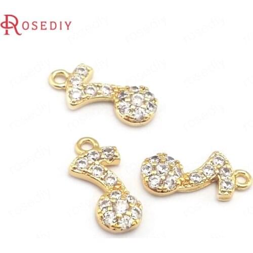 39624)6PCS 5x10.5MM Hole 1MM 24K Gold Color Brass and Zircon Music Symbol Charms Pendants Jewelry Making Supplies Diy Findings