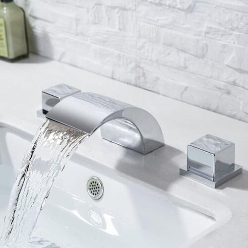 AZOS Waterfall Faucets 8-Inch Waterfall Basin Faucet Widespread Bathroom Dual Handle 3 Holes Vanity Sink Faucet Polished Chrome
