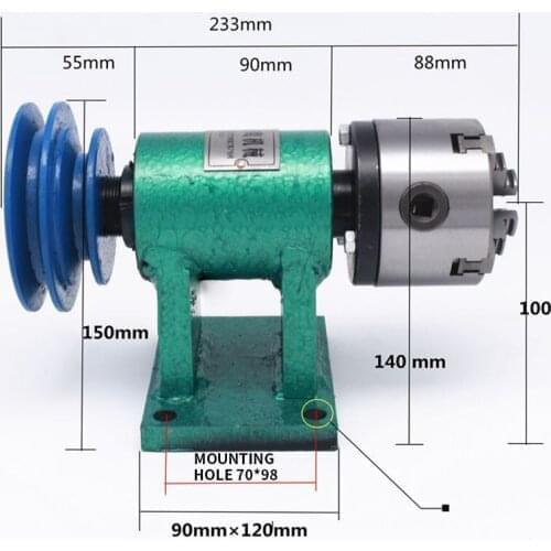 Household lathe spindle assembly DIY small woodworking rotating seat 80 three-jaw chuck flange pulley