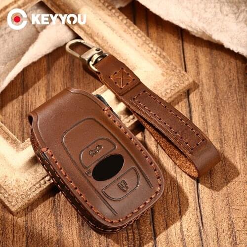KEYYOU Car Styling Genuine Leather Car Key Case Cover Fit For Subaru XV BRZ Forester Legacy Outback Key Protector Shell Fob