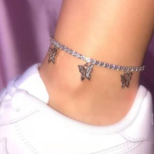 Colour Crystal Butterfly Anklet Woman Fashion Body chain Bling Rhinestone Bohemia Animal Chain Design Ankle Chain Girls Trendy