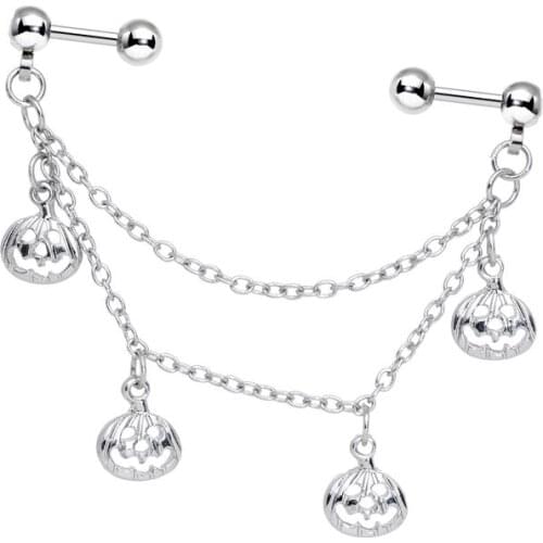 Daith Stud Earrings for Women Ear Bone 16G Pumpkin Tragus Rook Conch Helix Piercing Cartilage Tassel Chain Body Jewelry