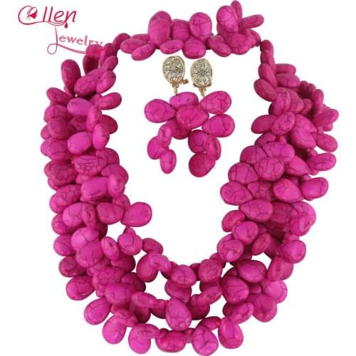 Elegant Lady Hot Pink hot Jewelry Set Nigerian hot Necklace Bridesmaid Gift Party Necklace hot Bracelet TL1174