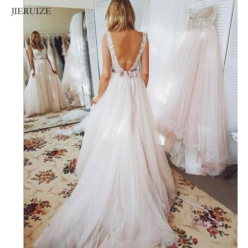 JIERUIZE Vintage Lace Appliques Backless Boho Wedding Dresses Sash Cheap Bride Dresses Wedding Gowns robe de mariee