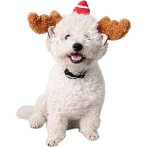 Short Plush Brown Cute Little Cap Antlers Ear Elk Horns Pet Cat Dog Christmas Hairpin Cartoon Pet Hair Hoop Hat Party Decor