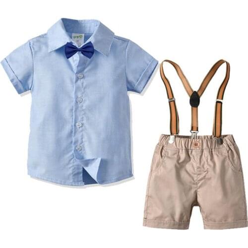 Baby Boy Gentleman Outfits Suit High Quality Short Sleeve Toddler Bow Tie Shirt Tops+ Shorts Summer Set Kids Leisure Set