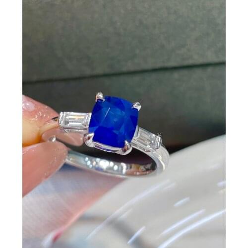 LR Blue Sapphire Ring 1.65ct Real Pure 18K Natural Unheat Royal Blue Sapphire Gemstone Diamonds Stone Female Ring