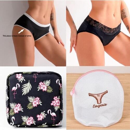 2Pcs Four-layer Reusable Leak Proof Menstrual Panties+Storage Bag + Cleaning Bag Physiological Underwear Women