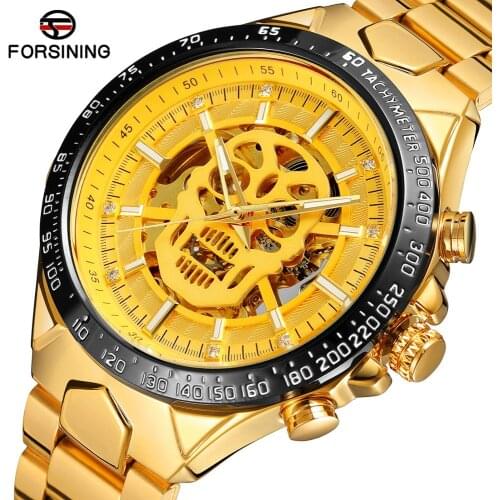 2020 Fashion WINNER Golden Automatic Watch Men Steel Strap Skeleton Mechanical Skull Watches Top Brand Luxury men watches Reloj