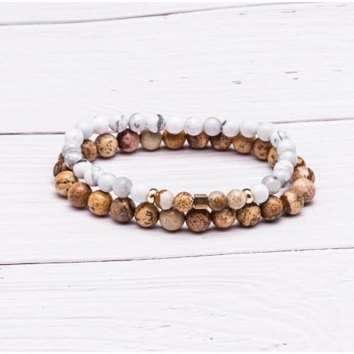 Bracelet Set Men Hematite Squares Beads Bracelets2pc Natural Stone Bracelet Male Fashion Jewelry Valentine Gift