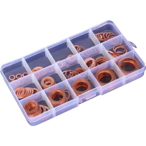 150PCS Copper Washer Gasket Set Plain Washer With Box Fitting for Screw Bolts Ring Seal Assortment Kit Set M5 M6 M8 M10 M12 M14