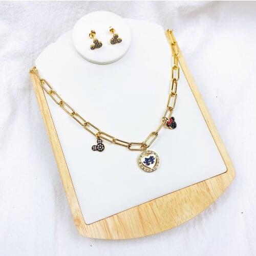 Cartoon Kawaii Mouse Pendant Necklace Titanium Steel Chain Necklace Inlaid Crystal Fashion Trendy Women Jewelry Birthday Gift