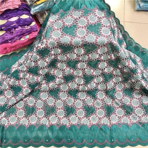 Embroidrey Perforated Swiss Cotton Fabric Flowers with Stone 2020 High Quality 5Yards tissu africain brode coton Brocade Fabric