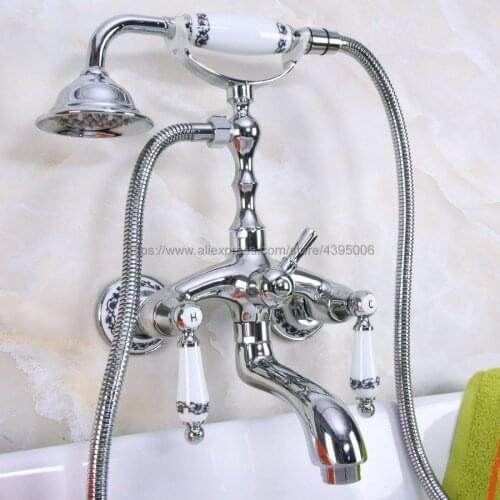 Polished Chrome Double Handle Bathtub Faucets with Hand Shower Telephone Style Bath Shower Faucet Bna215