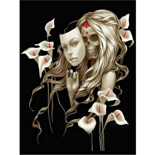 Full square round drill diy diamond painting cross stitch skull woman lily flower diamond embroidery halloween girl decorative