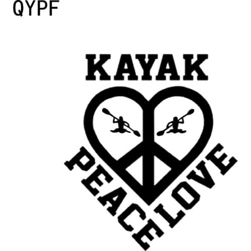 QYPF 13.6*15.4CM Coolest Kayak Peace Love Graphic Decor Car Styling Sticker Vinyl Accessories C16-1233
