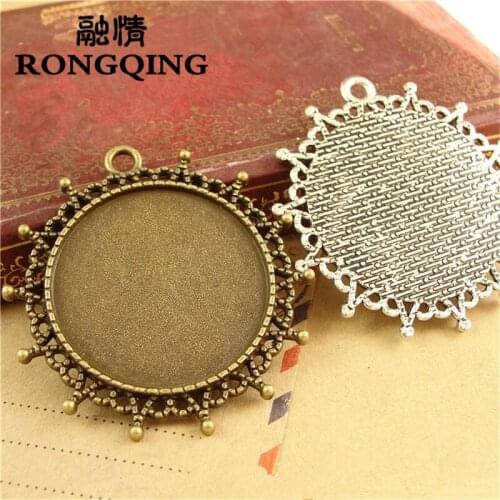 RONGQING Trendy Cameo Lace Pendant 30mm Round Corolla Cameo Base Settings 20pcs/lot