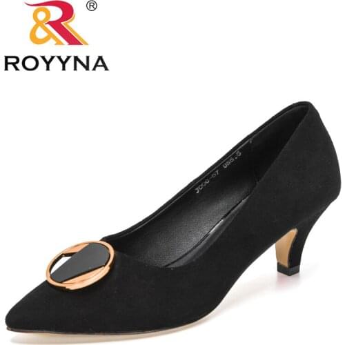 ROYYNA 2021 New Designers Genuine Leather Classic Fashion Pointed Toe High Heels Pumps Women Wedding Shoes Ladies Office Shoes
