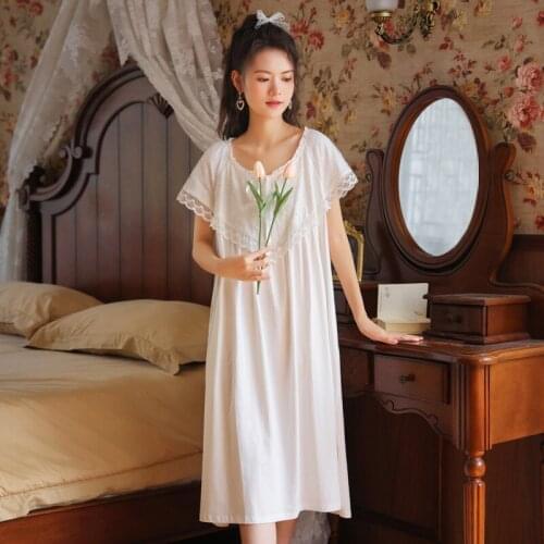 Short-sleeved Nightdress Female Summer Cotton Loose Plus Size Long Retro Palace Pajamas Princess Casual Fashion Home Service